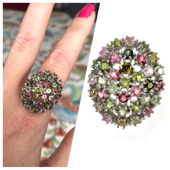 Jewelry - Genuine Unheated Round Tourmaline 3mm 14K White Gold Plate 925 Silver Ring 8
